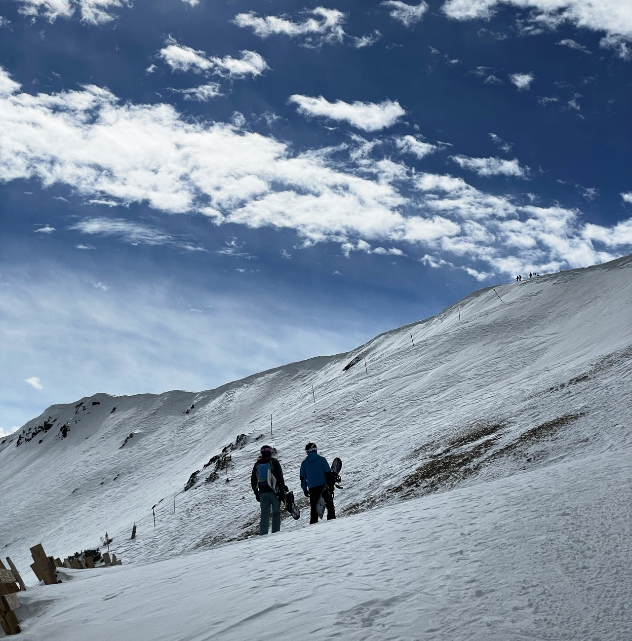 Snowboarders surveying the view at Breckenridge Ski Resort, Colorado